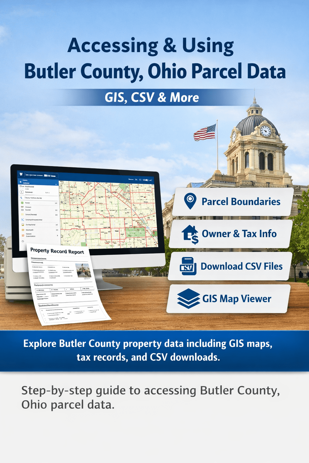 Butler County Ohio parcel data guide showing property records, GIS maps, tax details, and official auditor contact information.