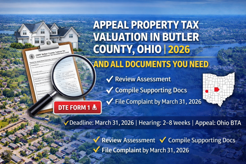 suburban home in Butler County, Ohio, illustrating the 2026 property tax valuation and Board of Revision appeal process.